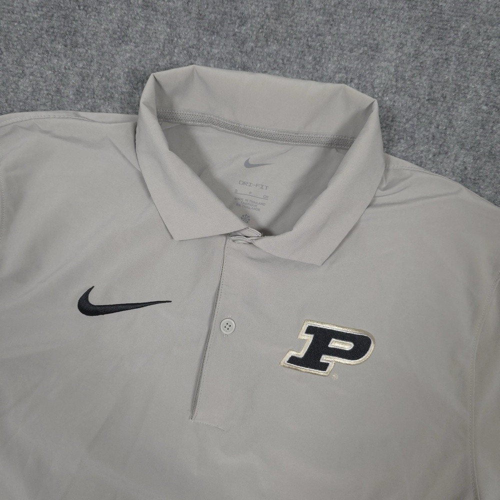 Nike Polo Shirt Mens S Gray Dri Fit NCAA Purdue Boilermakers Golf Stretch